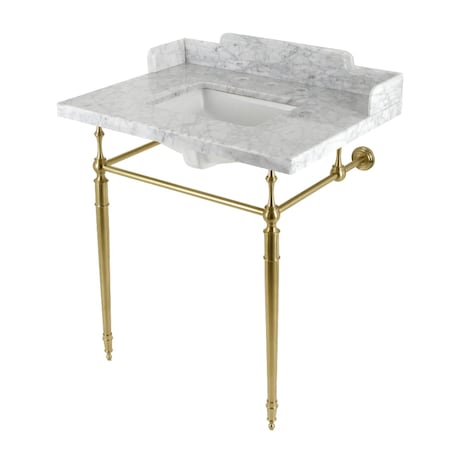 Kingston Brass 30 Carrara Marble Console Sink with Brass Legs, Marble WhiteBrushed Brass LMS3022M8SQ7